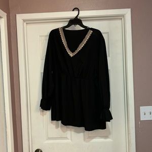 SHEIN cinch waist ruffle sleeve crochet v neck blouse